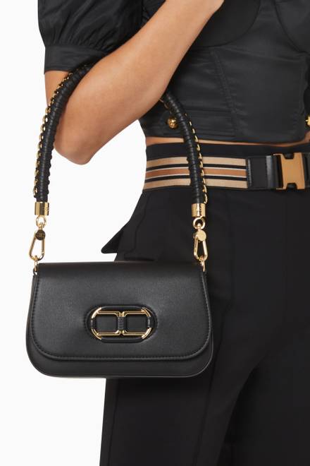 hover state of Braided Handle Shoulder Bag in Nappa-effect Leather 