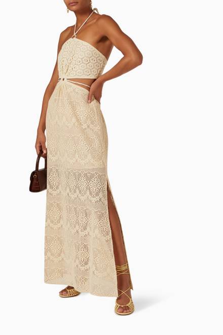 hover state of Georgiana Halter Maxi Dress in Crochet Cotton-Blend 