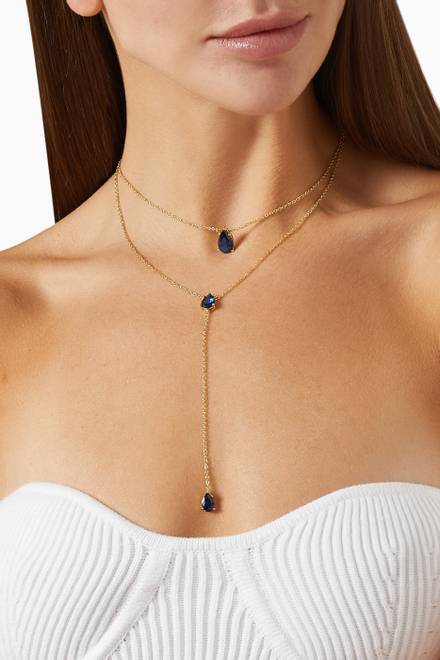 hover state of Pear CZ Layered Lariat Necklace    