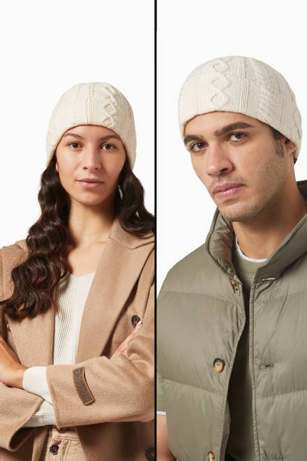 hover state of Beanie Hat in Cashmere Nordic Cable Knit