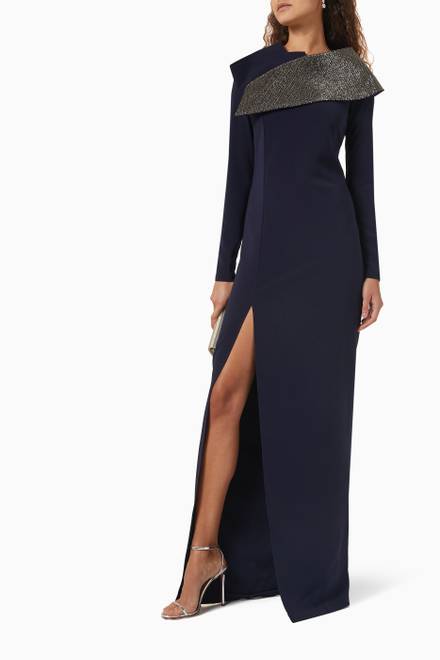 hover state of Studded Long Sleeve Gown in Crepe 