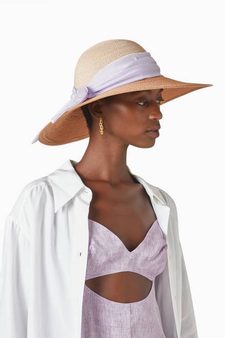 hover state of Honey Sun Hat in Woven Straw & Silk  