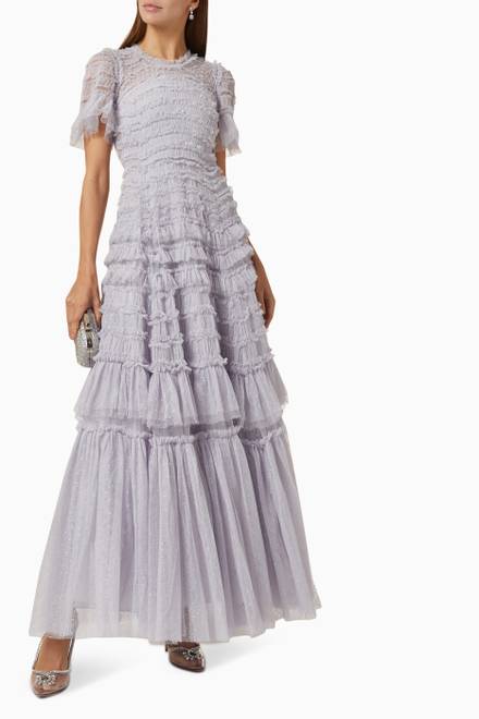 hover state of Valentine Ruffle Gown in Tulle Mesh 