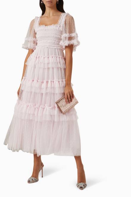 hover state of Peaches Smocked Ankle Gown in Tulle  