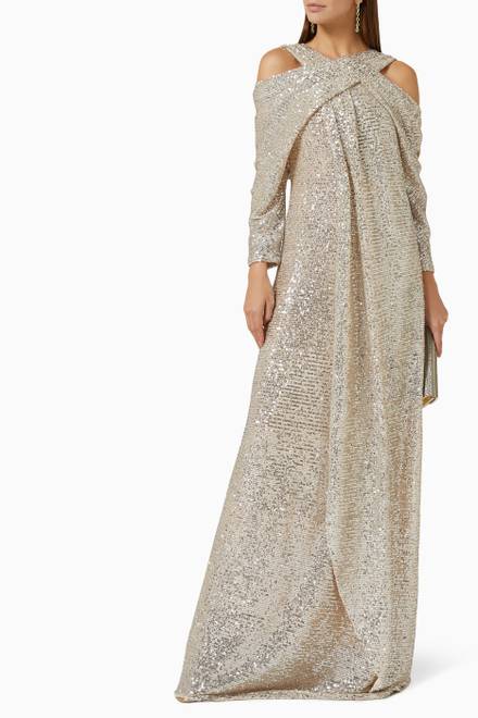 hover state of Rianna Draped Maxi Dress in Sequin Knit 