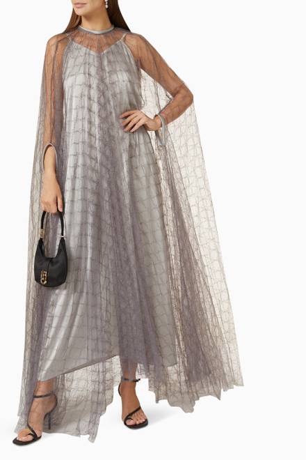 hover state of Saasha Pleated Cape Dress in Lace & Silk  