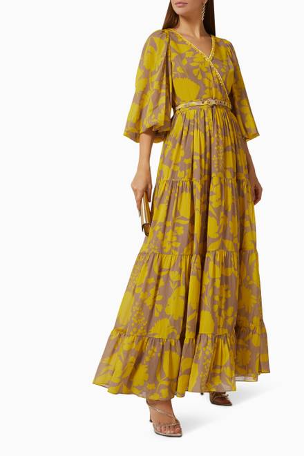 hover state of Solaris-F Embellished Puff Sleeve Maxi Dress in Chiffon 