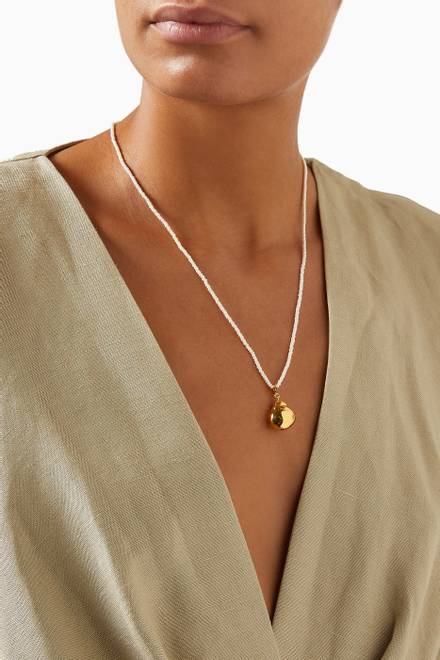 hover state of Nymph's Charm Necklace in 22kt Gold-plated Bronze & Pearls 