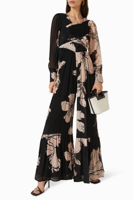 hover state of Floral Print Wrap Front Jumpsuit in Chiffon