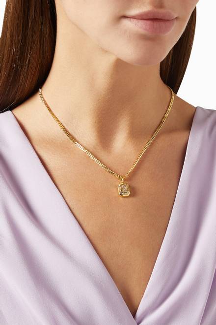 hover state of Faceted CZ Pendant Necklace in Gold-plated Brass       