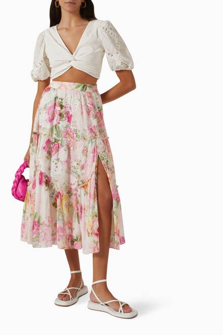 hover state of Floral Print Midi Skirt 