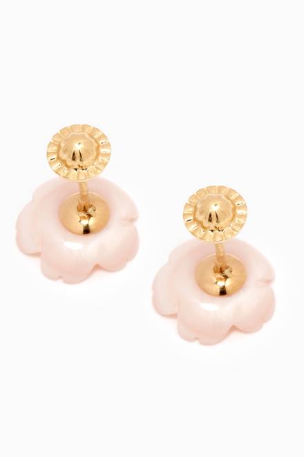 hover state of Flower Mother of Pearl Diamond Earrings in 18kt Yellow Gold
