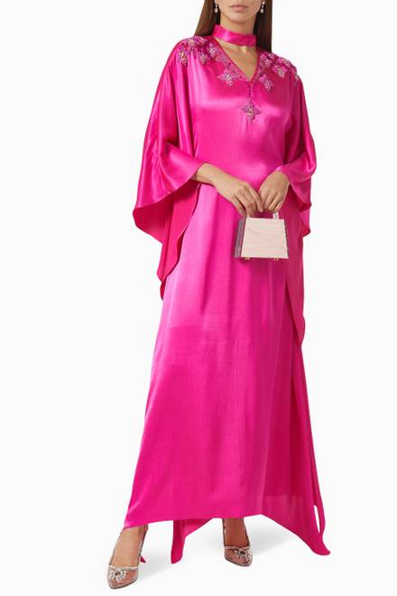 hover state of Moon Flower Embroidered Kaftan in Crepe Satin  