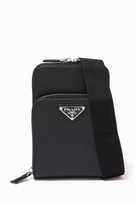 Shop Prada Black Smartphone Case Pouch in Re-nylon & Saffiano Leather ...