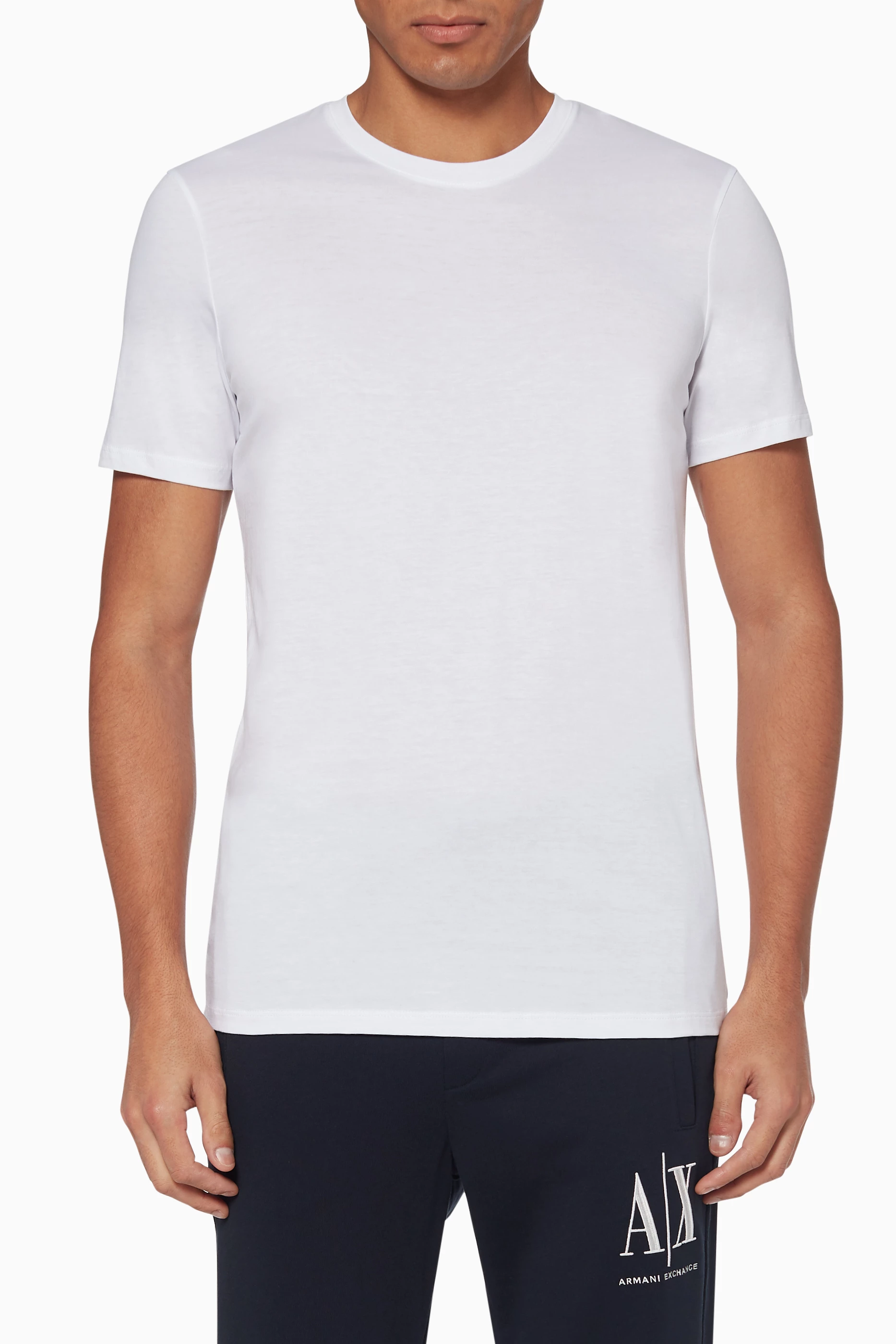 Shop Armani Exchange White Pima Cotton Crewneck T-Shirt for MEN | Ounass Saudi  Arabia