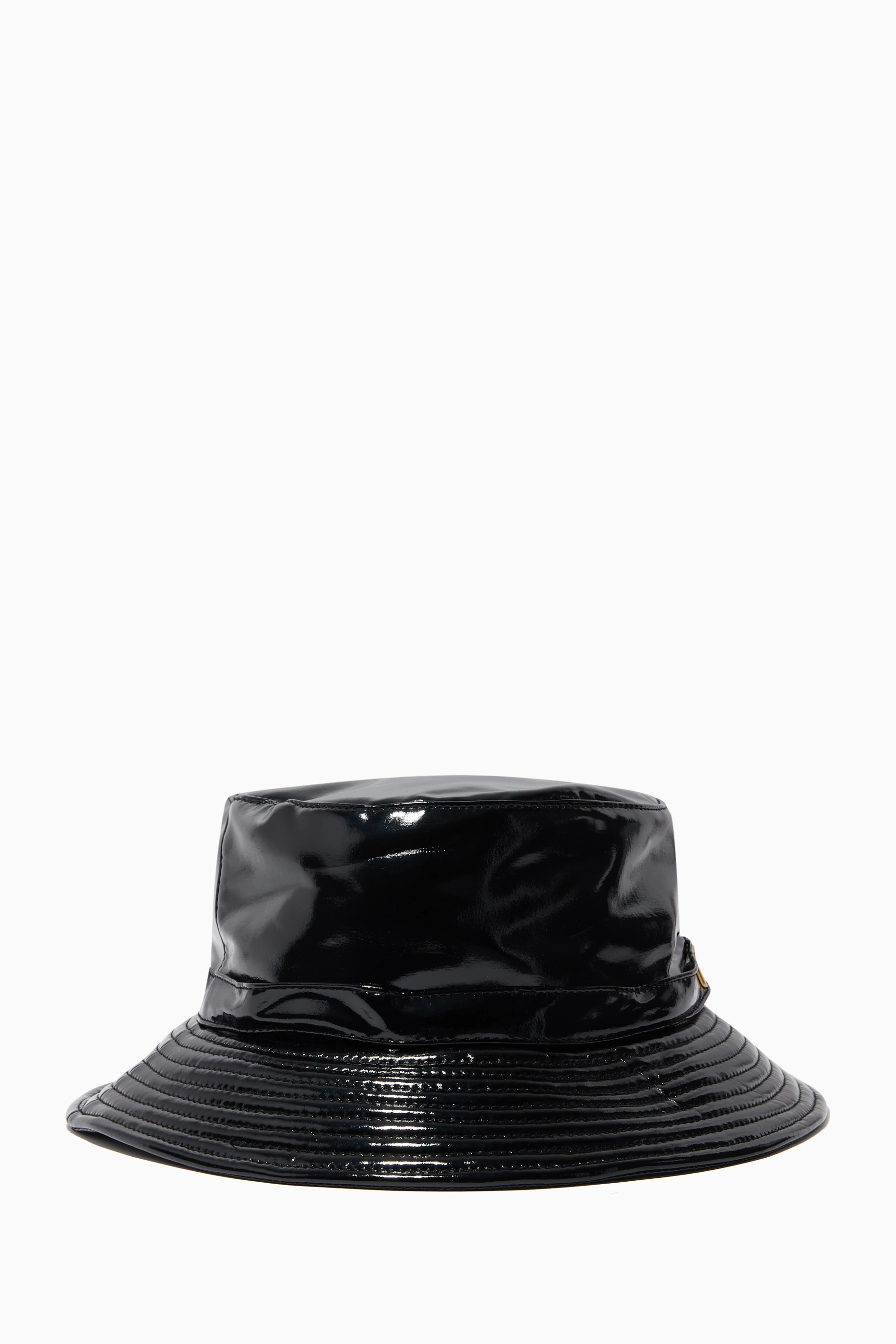 black patent bucket hat