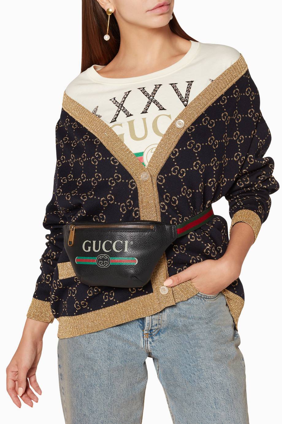 Shop Luxury Gucci Black Small Logo Print Belt Bag | Ounass KSA